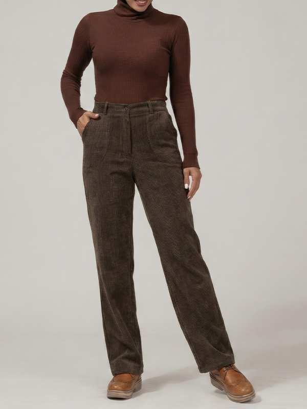 شلوار زنانه مخمل راسته جیب دار 10112 برنس Bornos