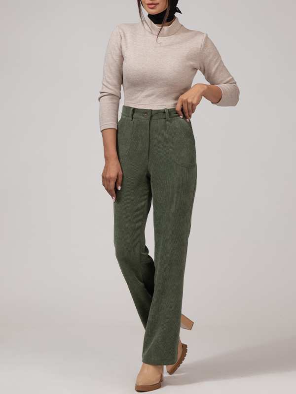 شلوار زنانه مخمل راسته جیب دار 10112 برنس Bornos