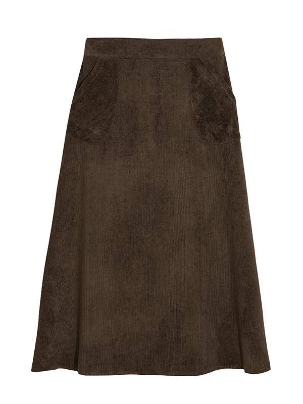 دامن زنانه مخمل میدی جیب دار 20108 برنس Bornos
