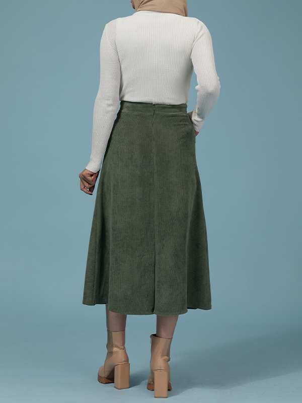 دامن زنانه مخمل میدی جیب دار 20108 برنس Bornos