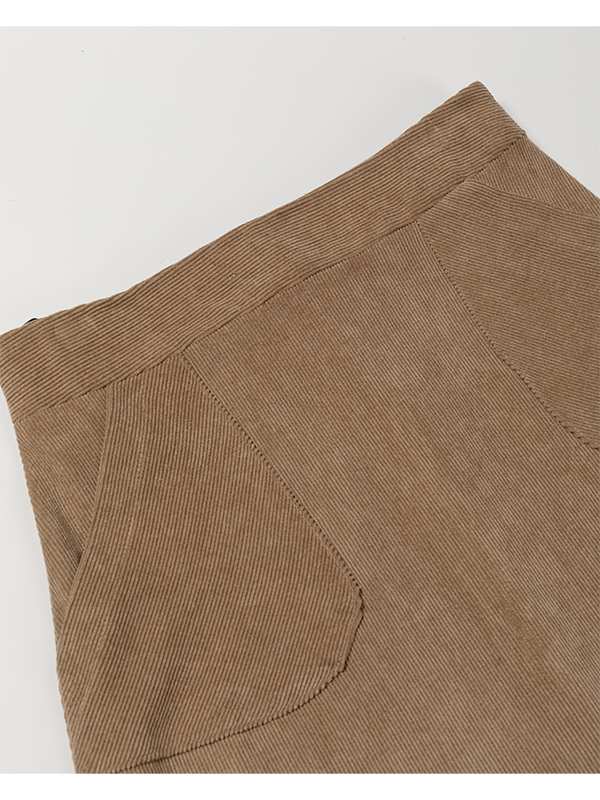 دامن زنانه مخمل میدی جیب دار 20108 برنس Bornos