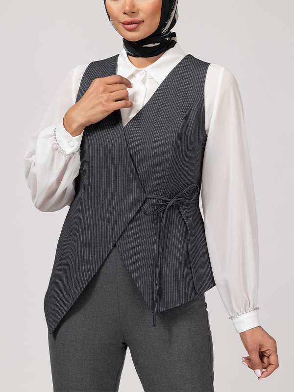 وست زنانه پارچه دیپلمات یقه چپ و راستی آستر دار 70100 برنس Bornos