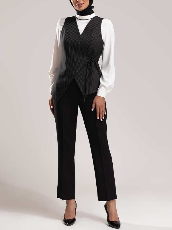 وست زنانه پارچه دیپلمات یقه چپ و راستی آستر دار 70100 برنس Bornos