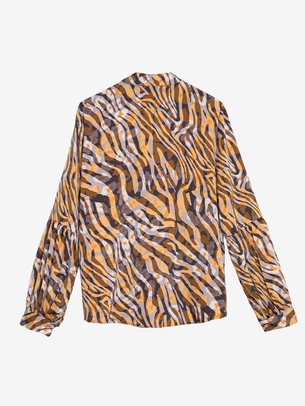 شومیز زنانه ساتن طرحدار مجلسی یقه گره ای 30108 برنس Bornos