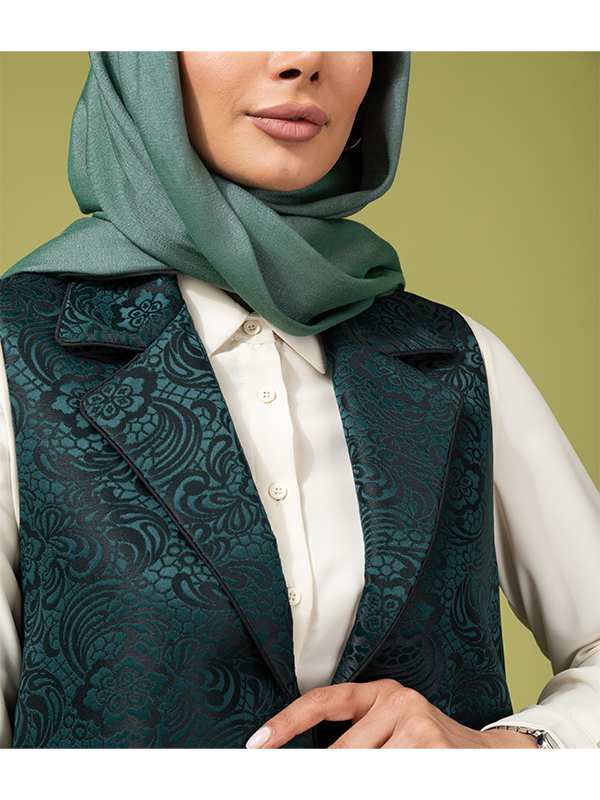 جلیقه زنانه ژاکارد کلاسیک یقه انگلیسی 70109 برنس