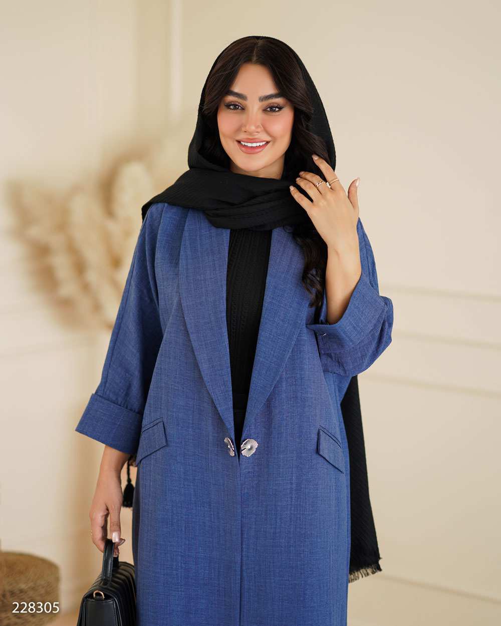 مانتو بلند زنانه آبی نفتی مدل حلیاالسانا Elsana کد2283