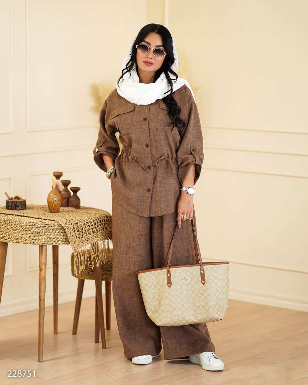 ست شومیز و شلوار زنانه دارچینی مدل اقاقیاالسانا Elsana کد2287