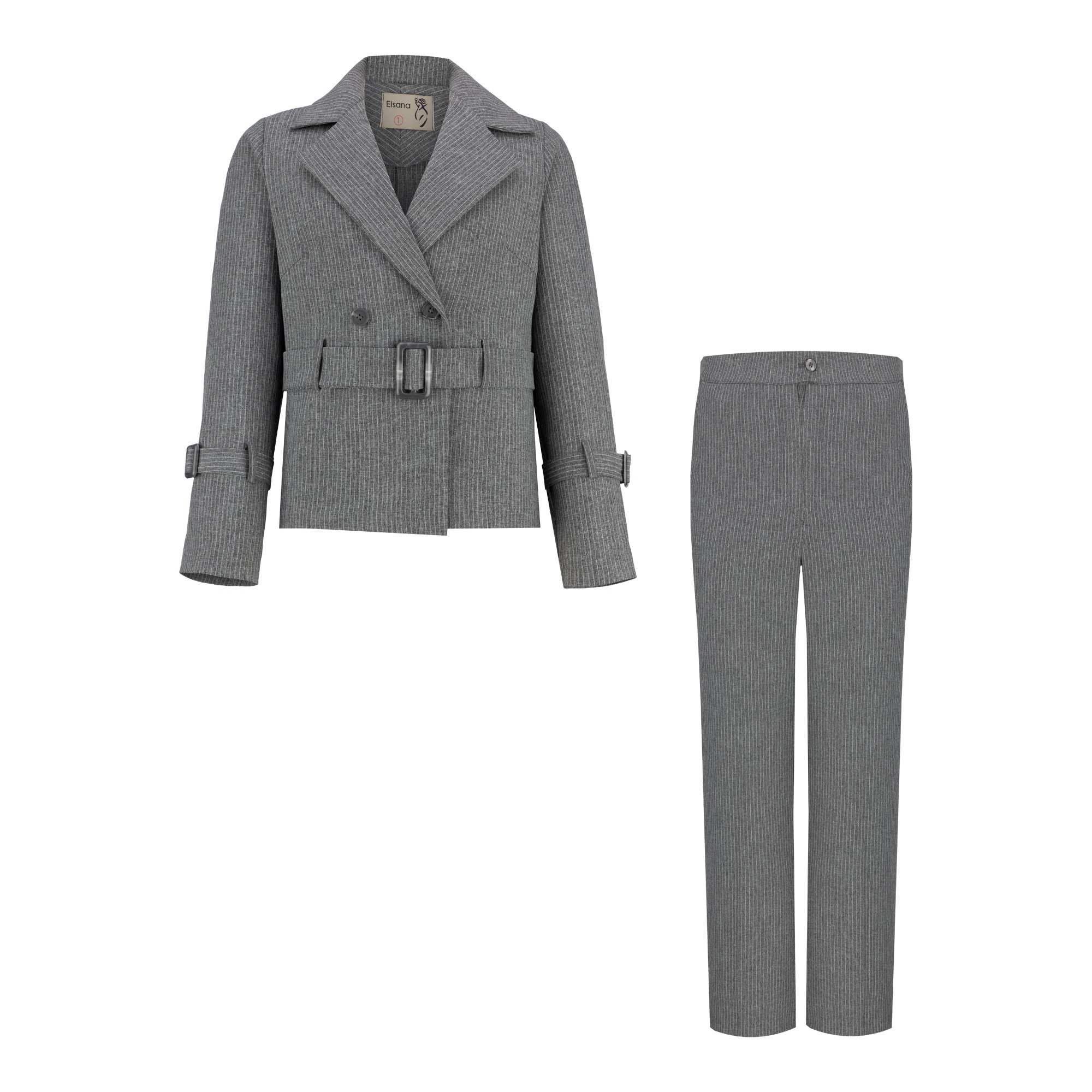 ست کت کراپ و شلوار زنانه طوسی مدل دیپلمات فهامهالسانا Elsana کد2288