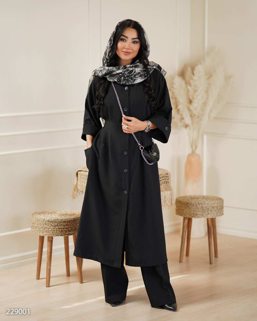 مانتو بلند زنانه مشکی مدل باتیسالسانا Elsana کد2290