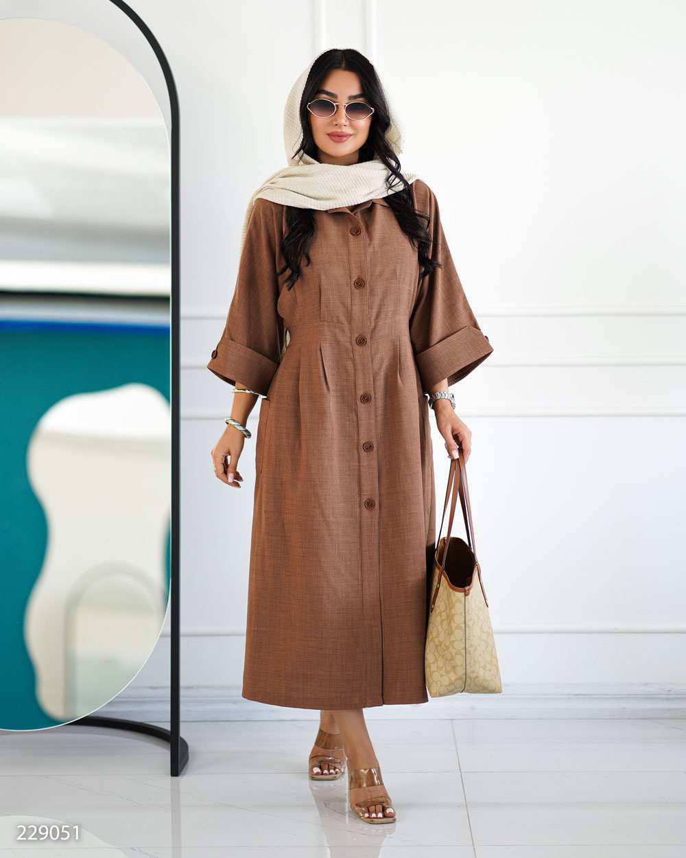 مانتو بلند زنانه دارچینی مدل باتیسالسانا Elsana کد2290