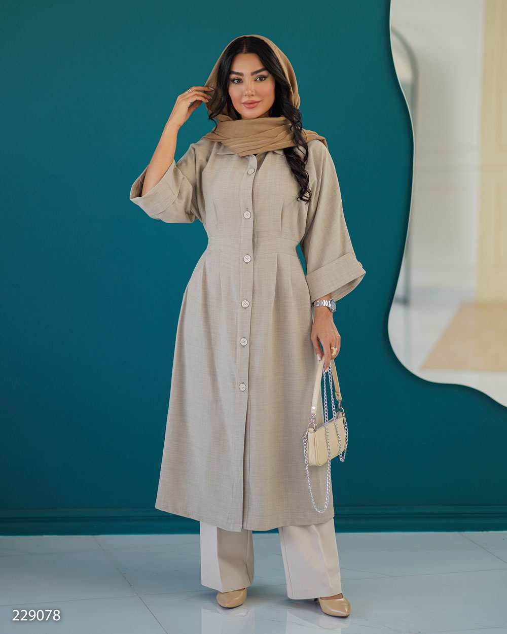مانتو بلند زنانه خاکی مدل باتیسالسانا Elsana کد2290