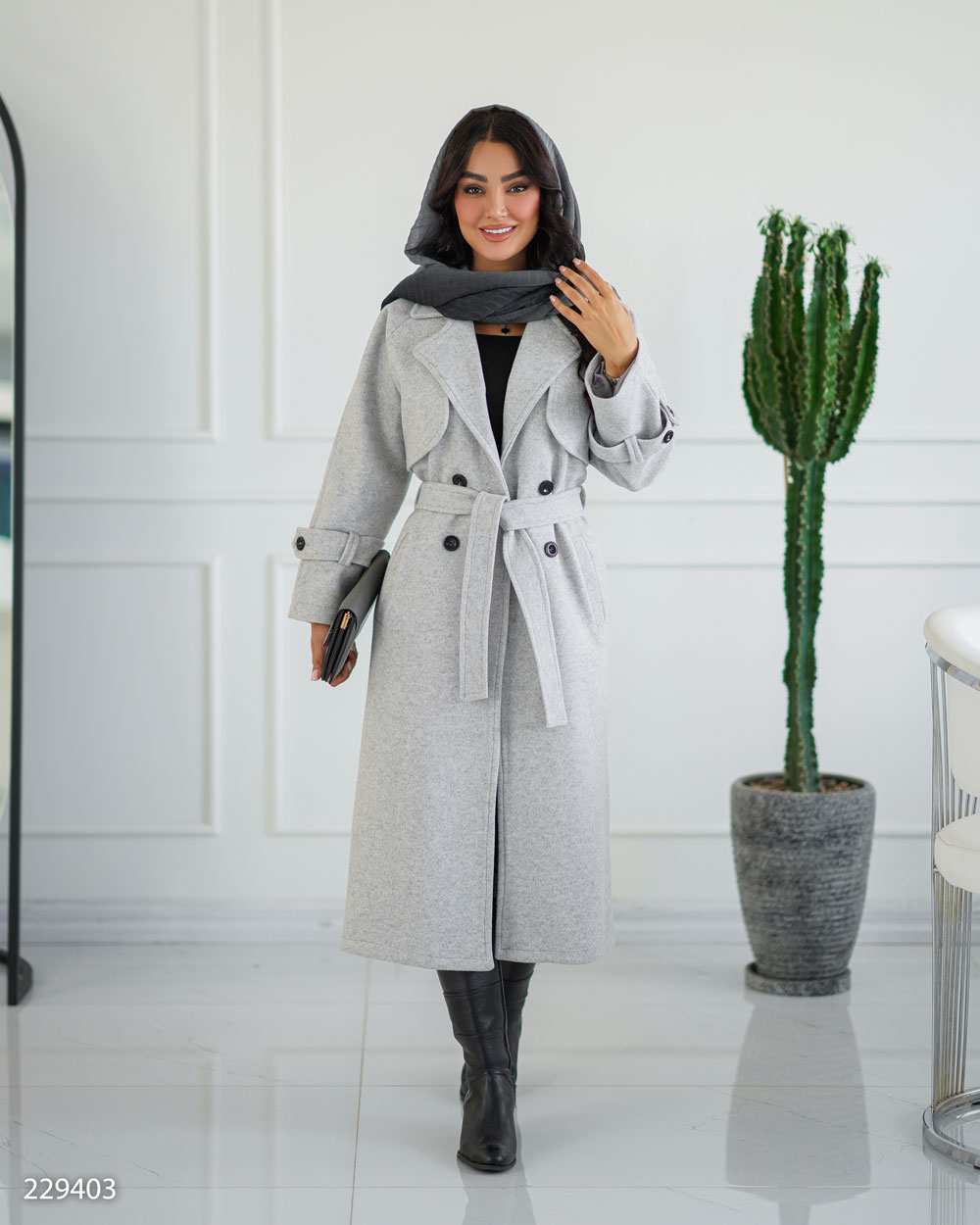 پالتو بلند زنانه طوسی مدل آرواالسانا Elsana کد2294