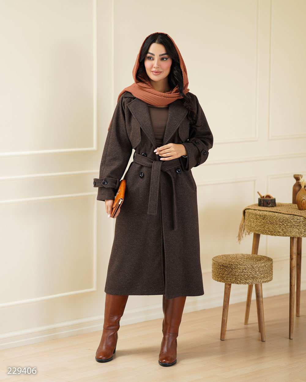 پالتو بلند زنانه قهوه ای مدل آرواالسانا Elsana کد2294