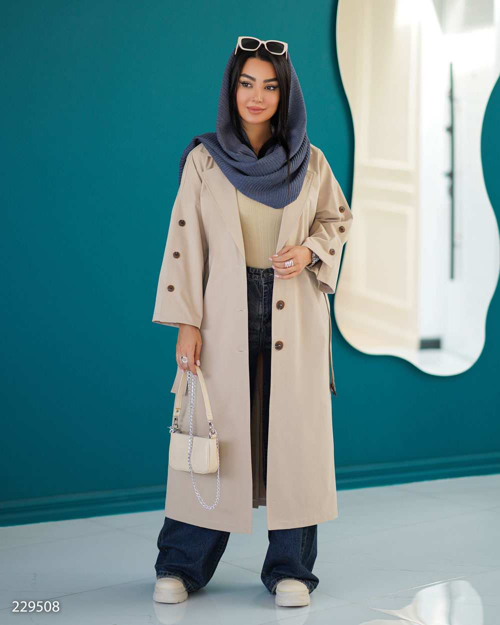 بارانی بلند زنانه کرم مدل آلندالسانا Elsana کد2295