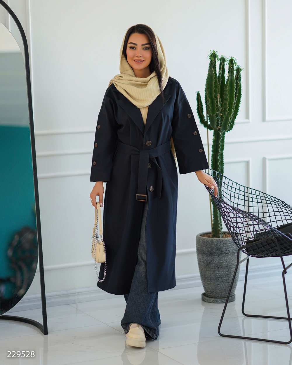 بارانی بلند زنانه سرمه ای تیره مدل آلندالسانا Elsana کد2295