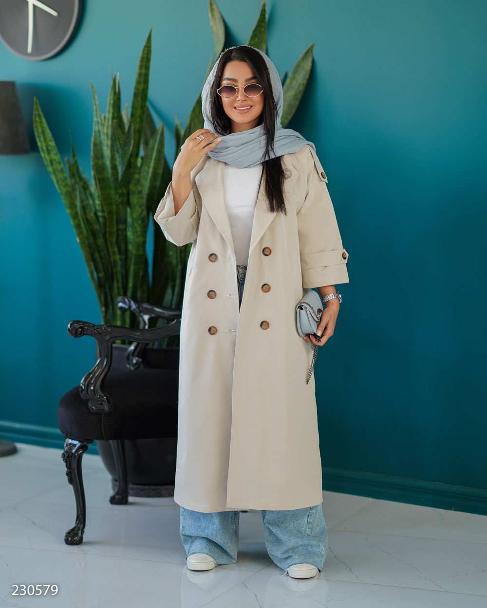 بارانی بلند زنانه استخوانی مدل راوشالسانا Elsana کد2305