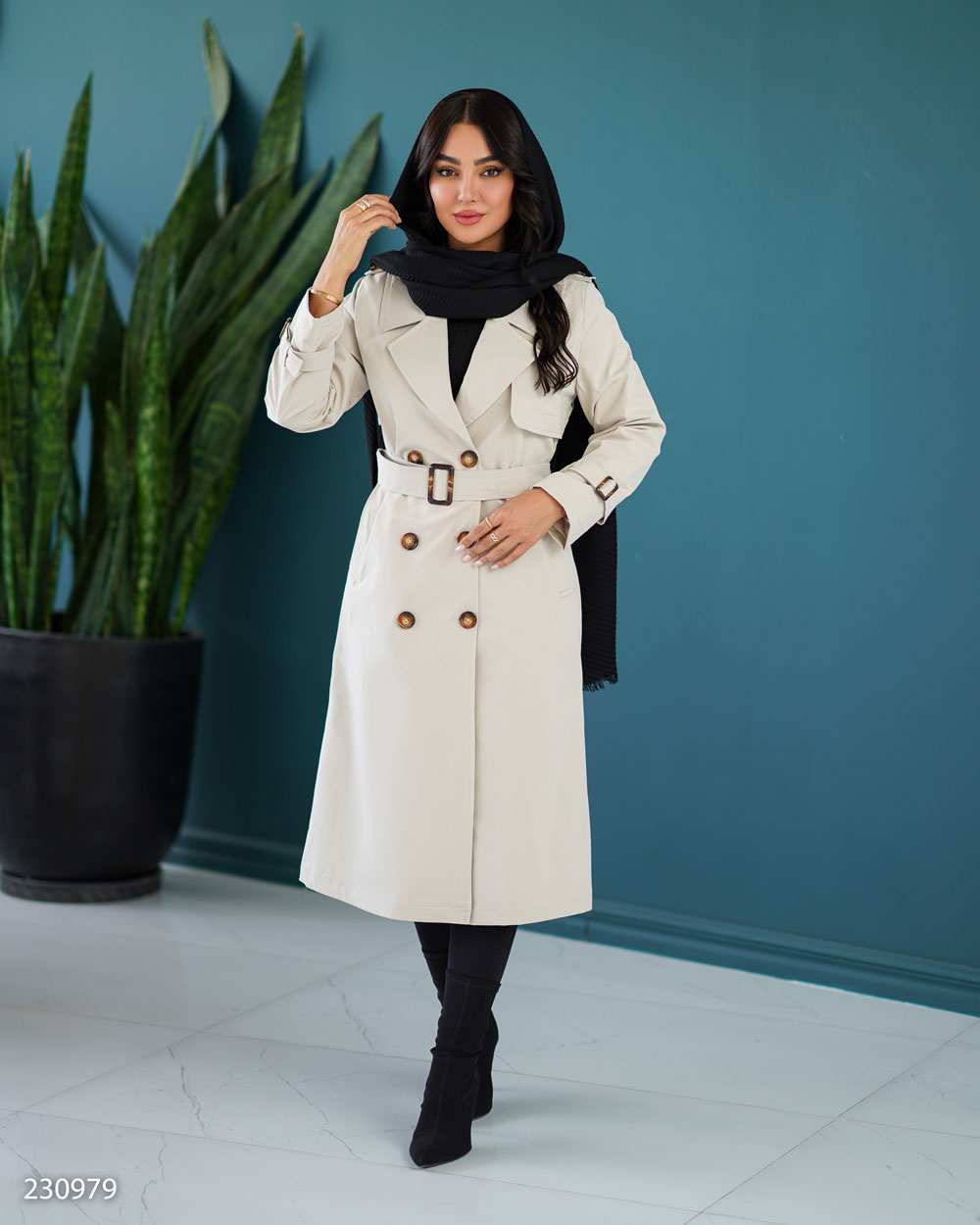 بارانی بلند زنانه استخوانی مدل لاریساالسانا Elsana کد2309