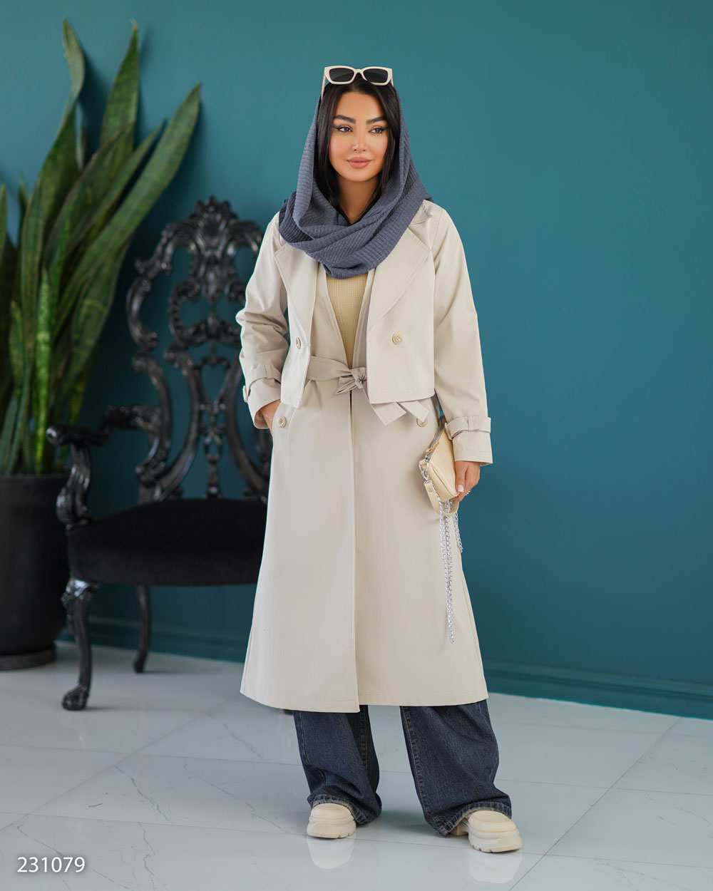 ست بارانی کت و سارافون زنانه استخوانی مدل مینلالسانا Elsana کد2310