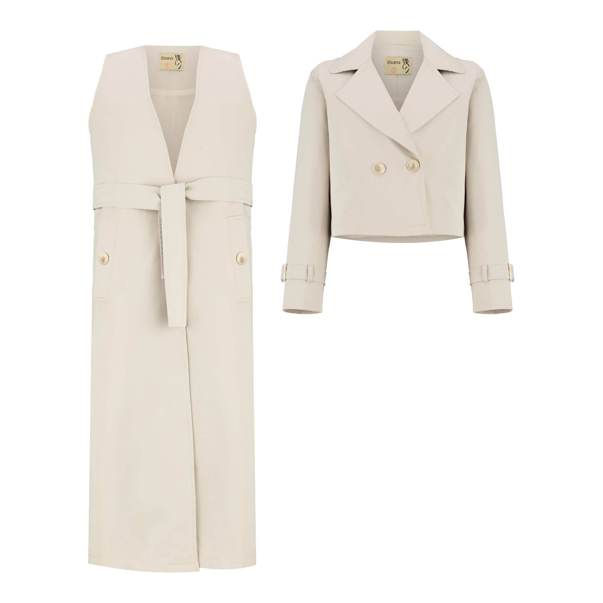 ست بارانی کت و سارافون زنانه استخوانی مدل مینلالسانا Elsana کد2310