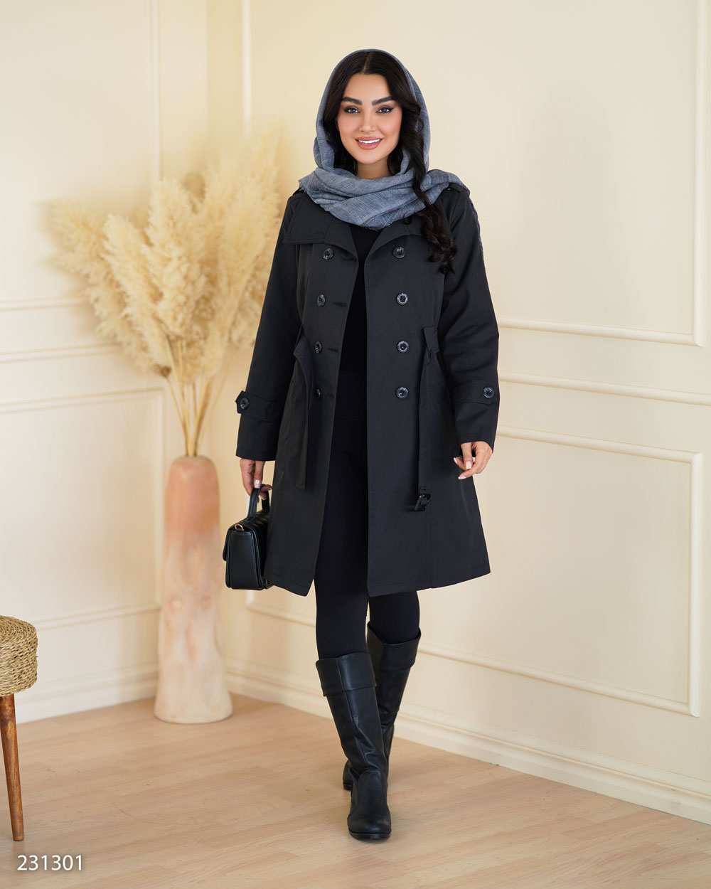 بارانی بلند زنانه مشکی مدل ژیانوالسانا Elsana کد2313