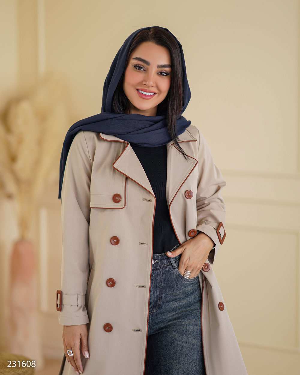 بارانی بلند زنانه کرم مدل سایداالسانا Elsana کد2316