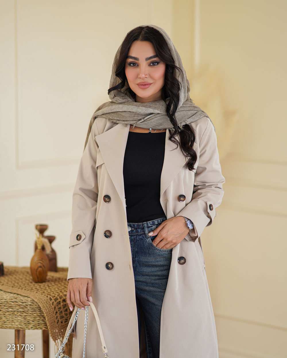 بارانی بلند زنانه کرم مدل تابندهالسانا Elsana کد2317