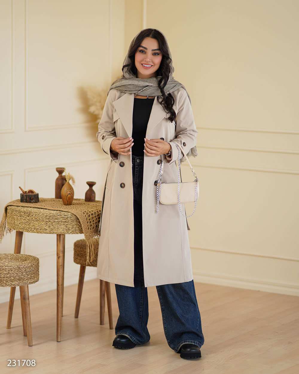 بارانی بلند زنانه کرم مدل تابندهالسانا Elsana کد2317