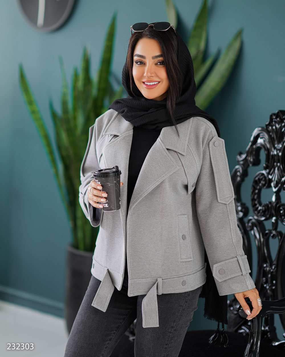 پالتو زنانه طوسی مدل سروهالسانا Elsana کد2323