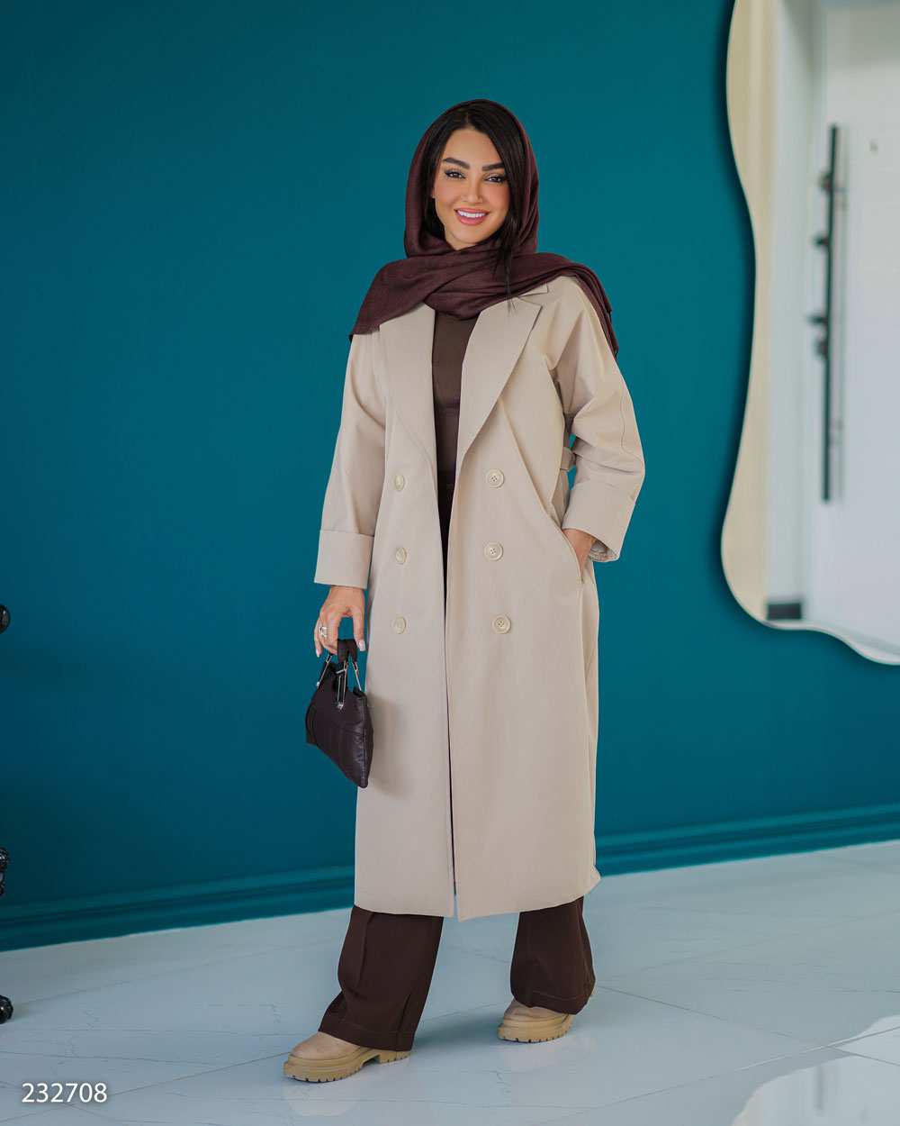 بارانی بلند زنانه کرم مدل نوشاد السانا Elsana کد2327