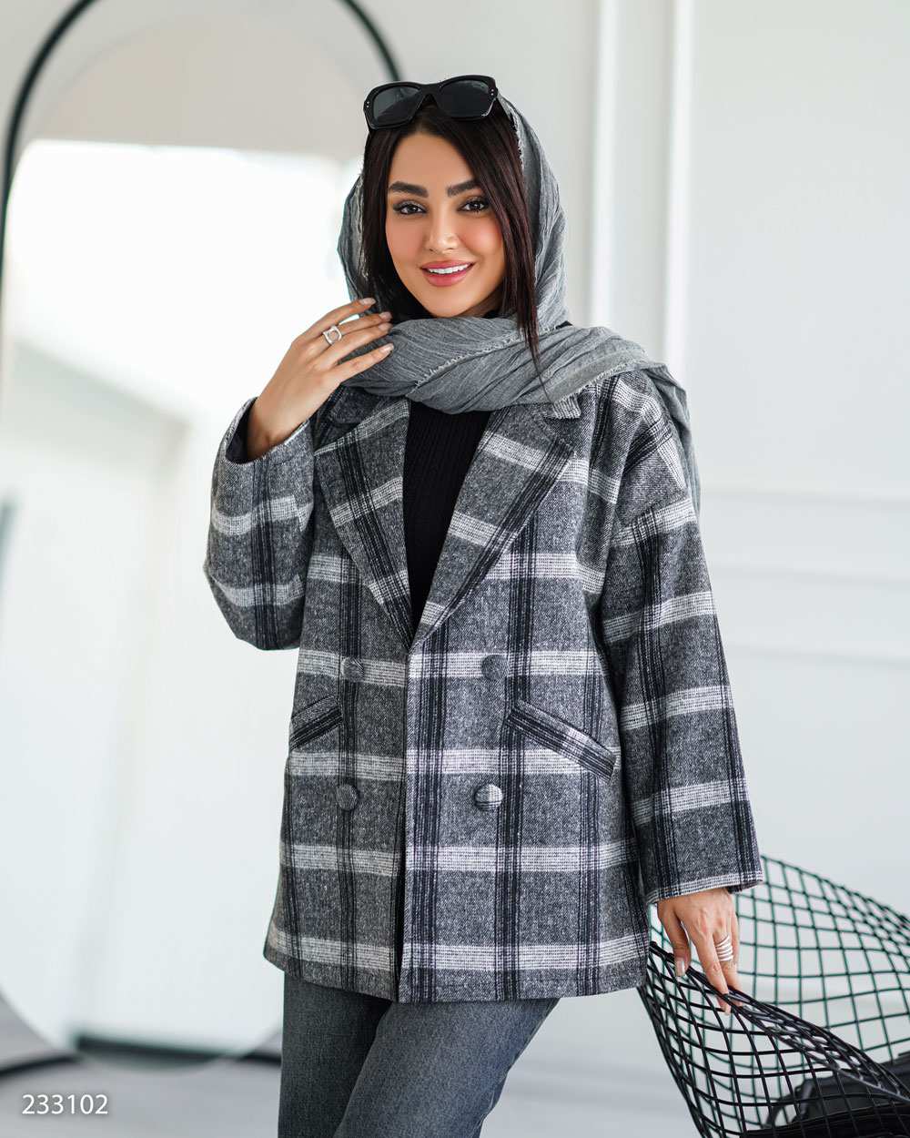 پالتو زنانه نوک مدادی مدل چهارخانه مدیا السانا Elsana کد2331