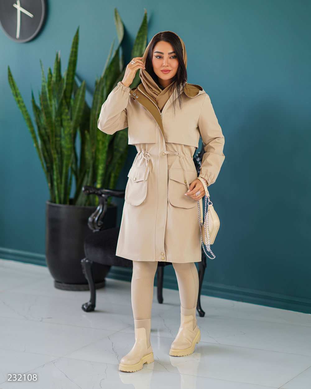 بارانی بلند زنانه کرم مدل مهزین السانا Elsana کد 2321