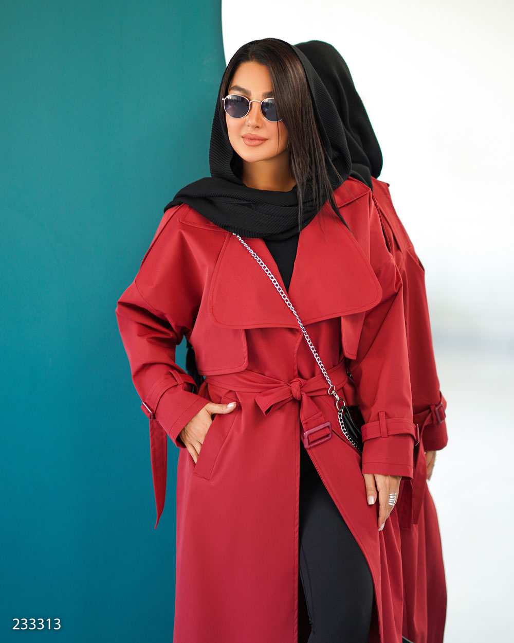 بارانی بلند زنانه زرشکی مدل شهلا السانا Elsana کد 2333