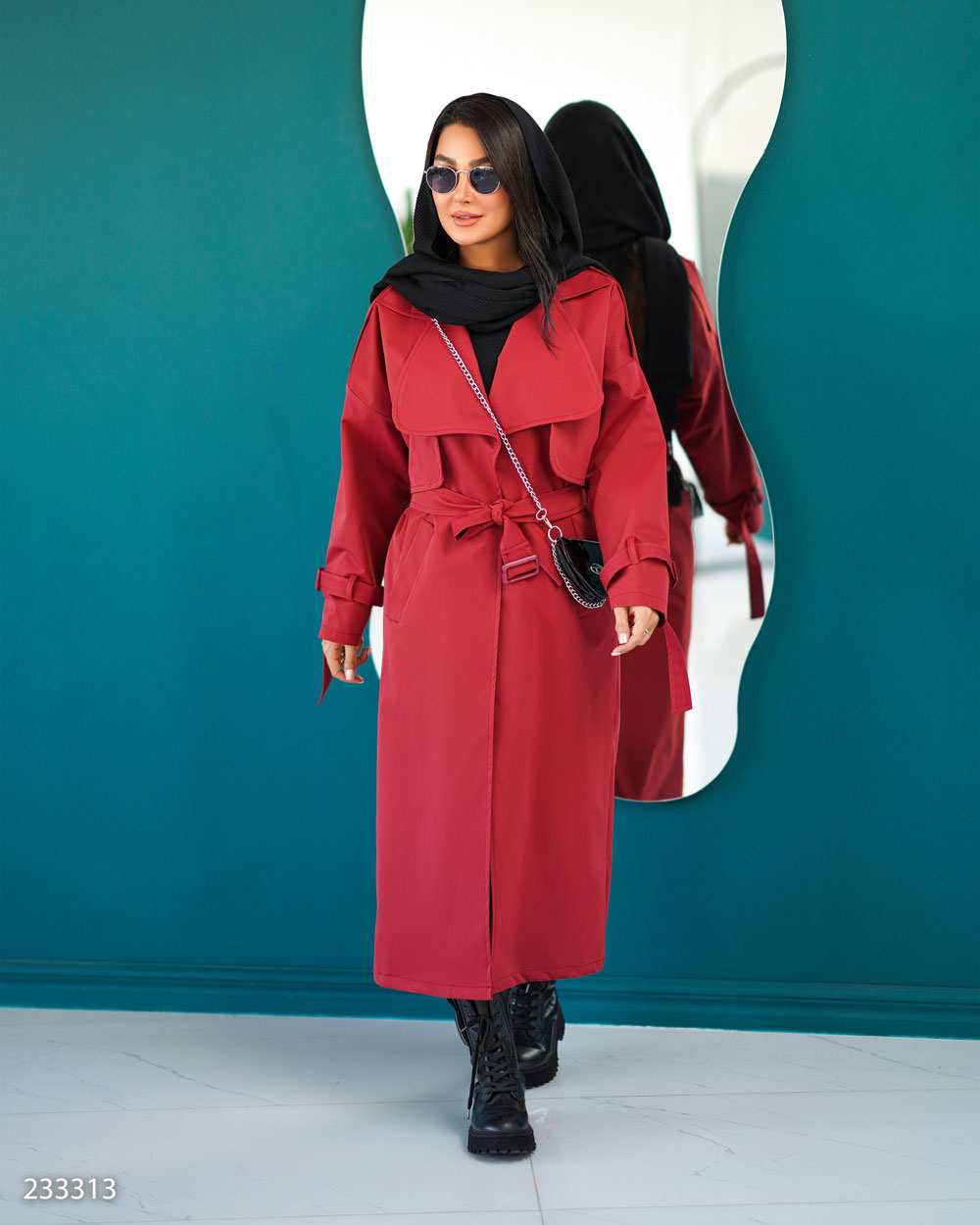 بارانی بلند زنانه زرشکی مدل شهلا السانا Elsana کد 2333