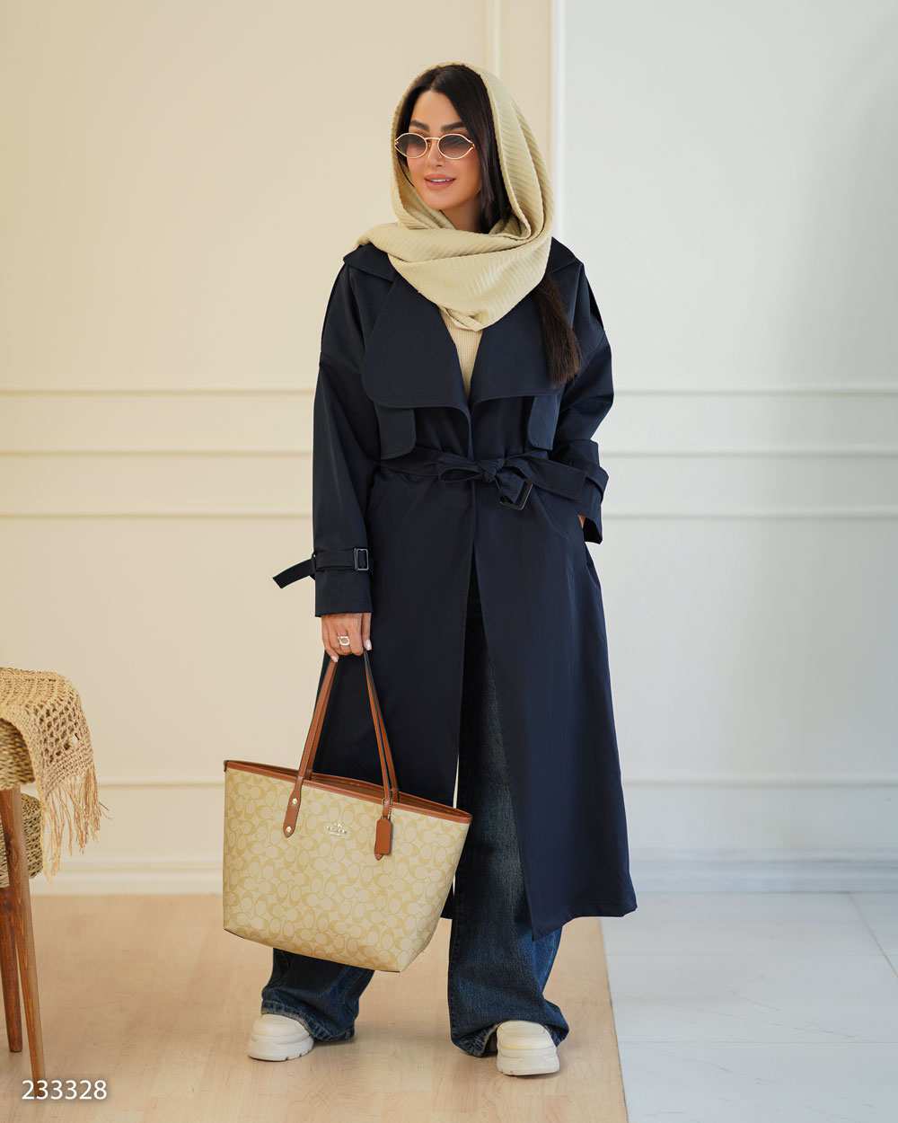 بارانی بلند زنانه سرمه ای تیره مدل شهلا السانا Elsana کد 2333