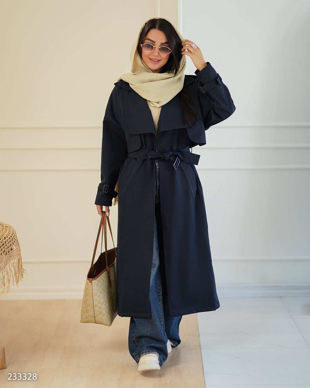 بارانی بلند زنانه سرمه ای تیره مدل شهلا السانا Elsana کد 2333