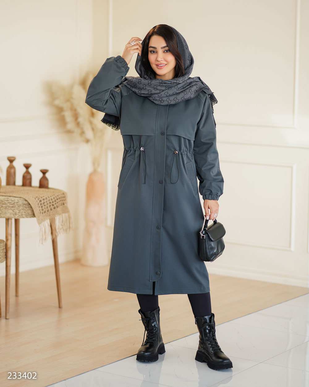 بارانی بلند زنانه نوک مدادی مدل شعله السانا Elsana کد 2334