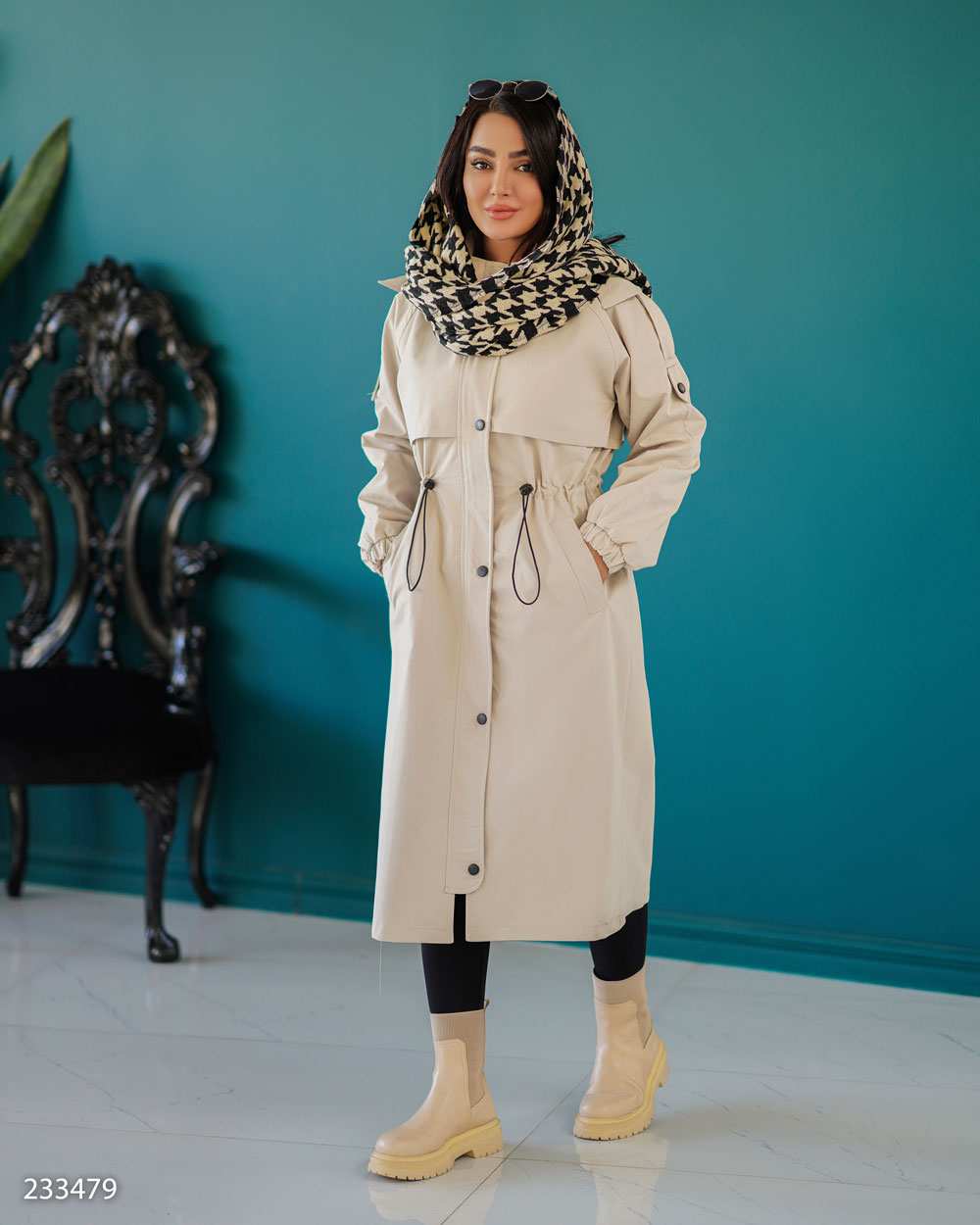 بارانی بلند زنانه استخوانی مدل شعله السانا Elsana کد 2334