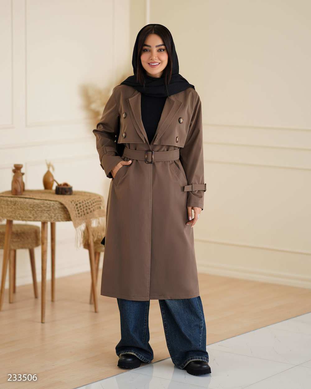 بارانی بلند زنانه قهوه ای مدل نازانه السانا Elsana کد 2335