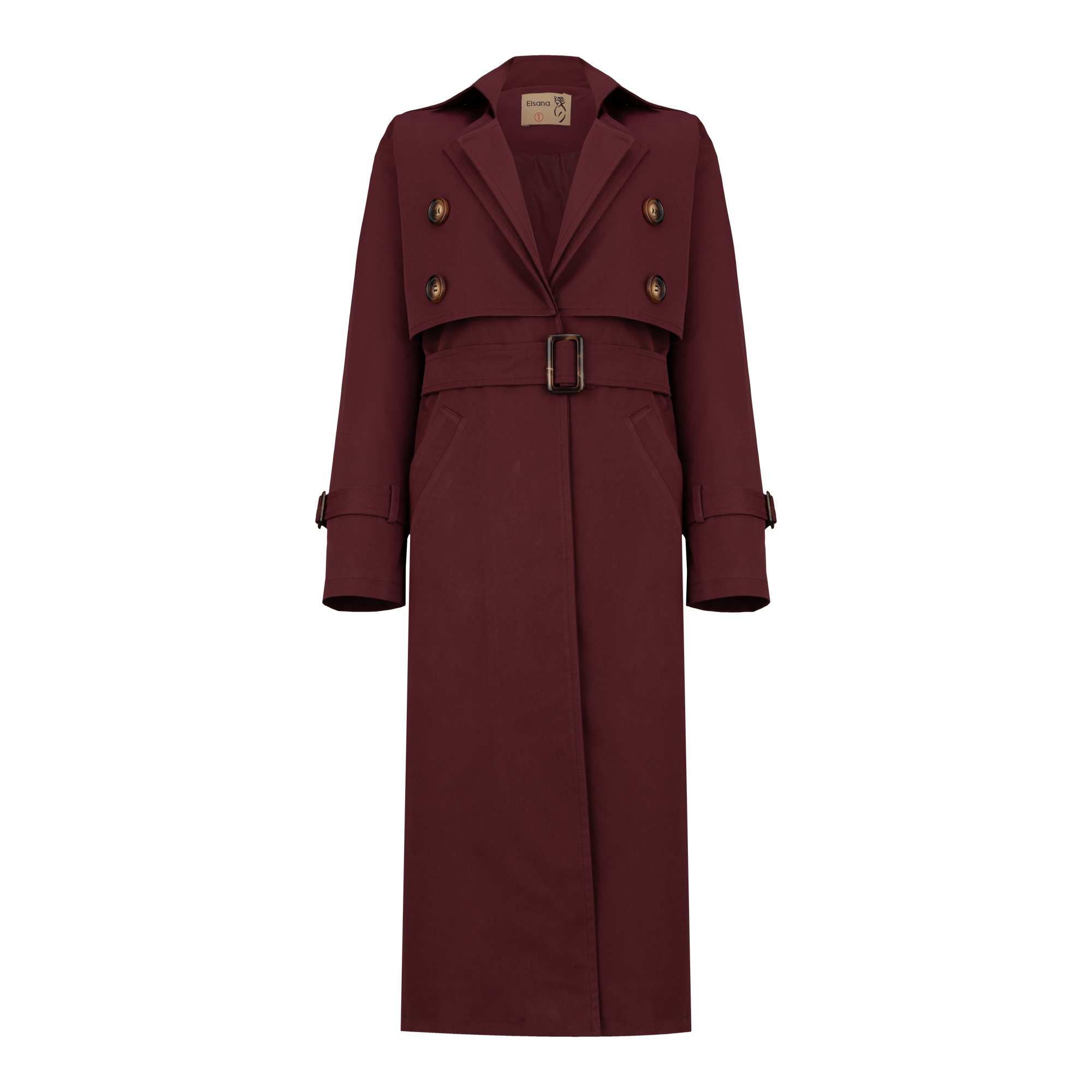 بارانی بلند زنانه بادمجانی مدل نازانه السانا Elsana کد 2335