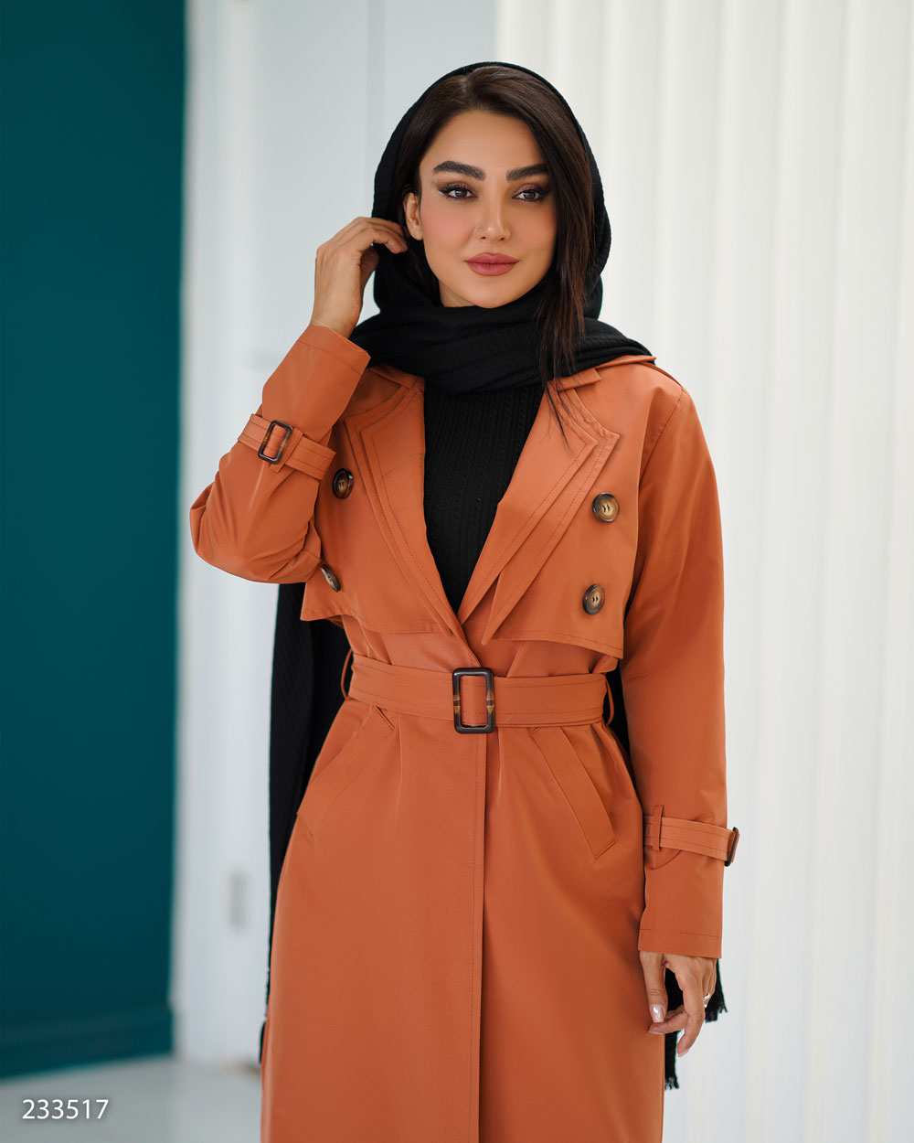 بارانی بلند زنانه آجری مدل نازانه السانا Elsana کد 2335