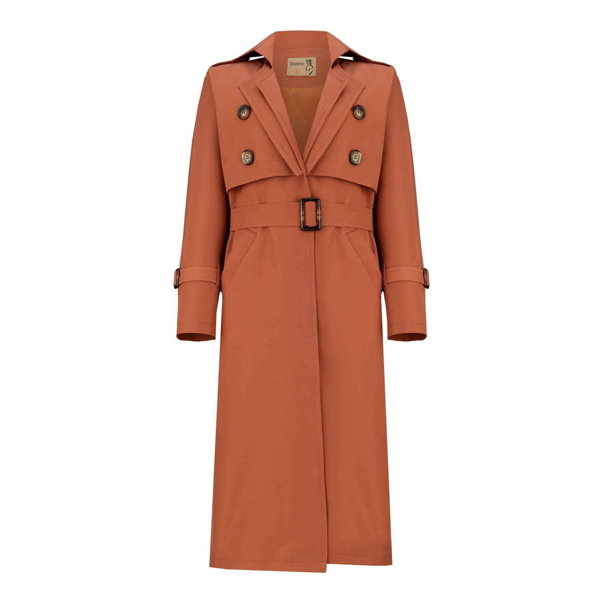 بارانی بلند زنانه آجری مدل نازانه السانا Elsana کد 2335