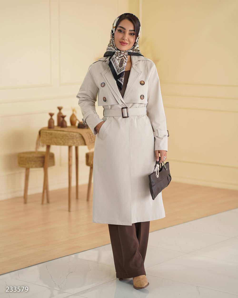 بارانی بلند زنانه استخوانی مدل نازانه السانا Elsana کد 2335