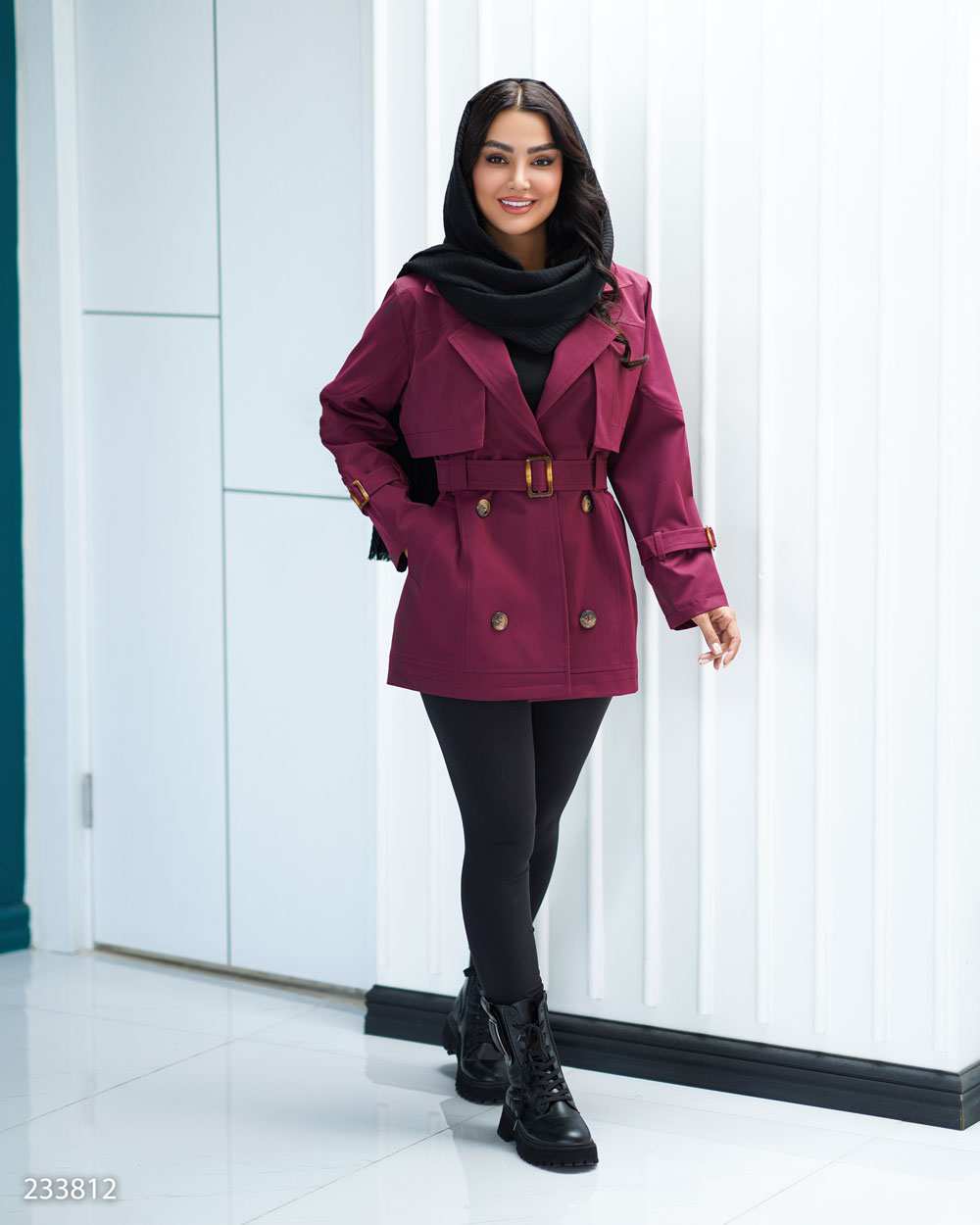 بارانی زنانه بادمجانی مدل پوپر السانا Elsana کد 2338