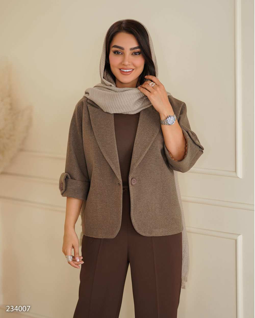 پالتو زنانه فوتر شکلاتی مدل پرندیس السانا Elsana کد 2340