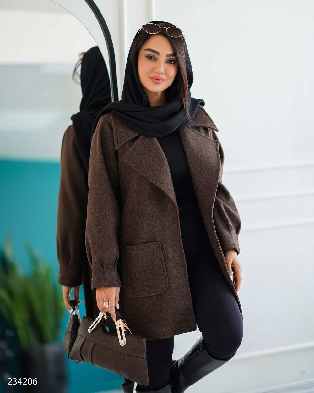 پالتو زنانه فوتر قهوه ای مدل ساواش السانا Elsana کد 2342