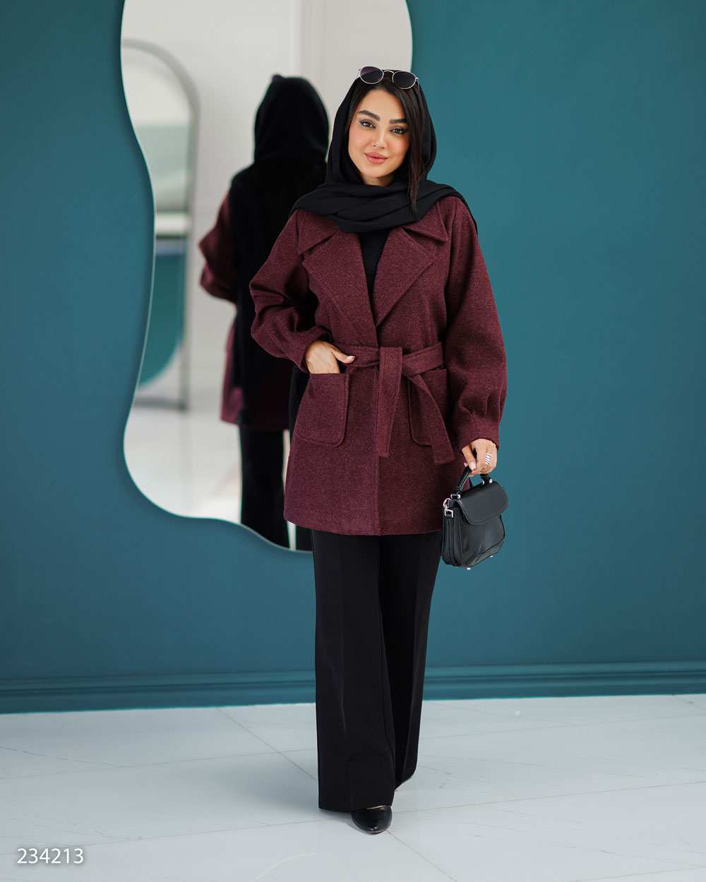 پالتو زنانه فوتر زرشکی مدل ساواش السانا Elsana کد 2342
