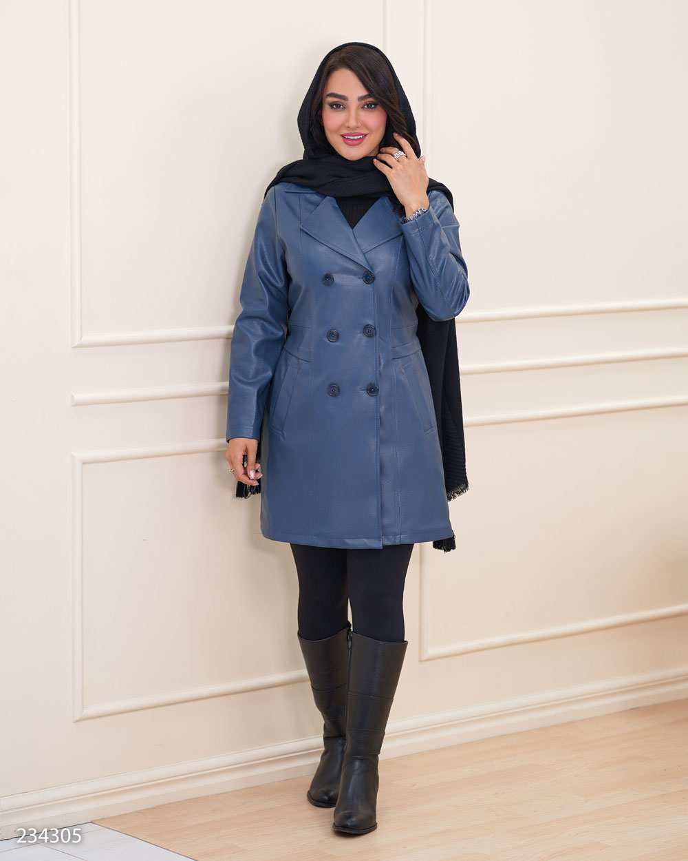 کت چرم زنانه آبی نفتی مدل سالیز السانا Elsana کد 2343