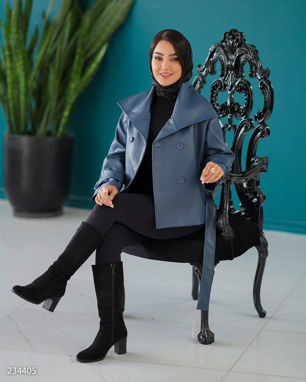 کت چرم زنانه آبی نفتی مدل مریدا السانا Elsana کد 2344