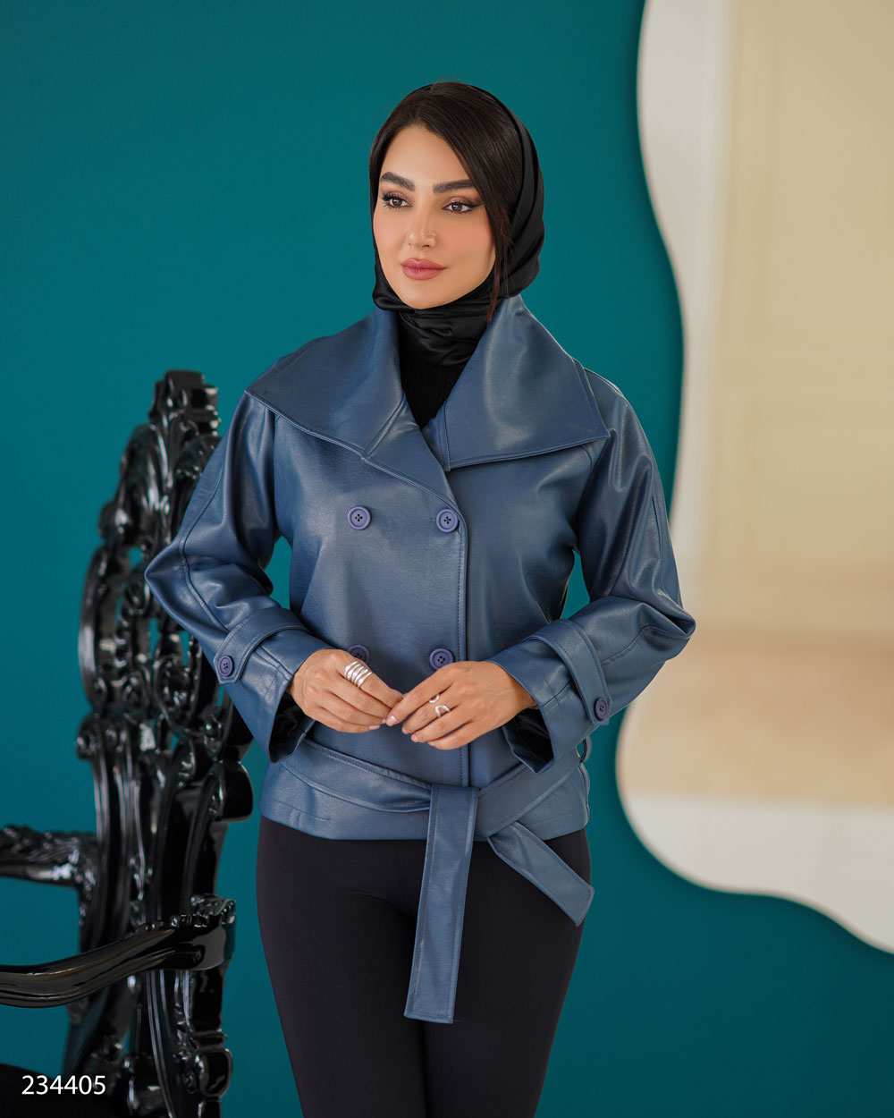 کت چرم زنانه آبی نفتی مدل مریدا السانا Elsana کد 2344