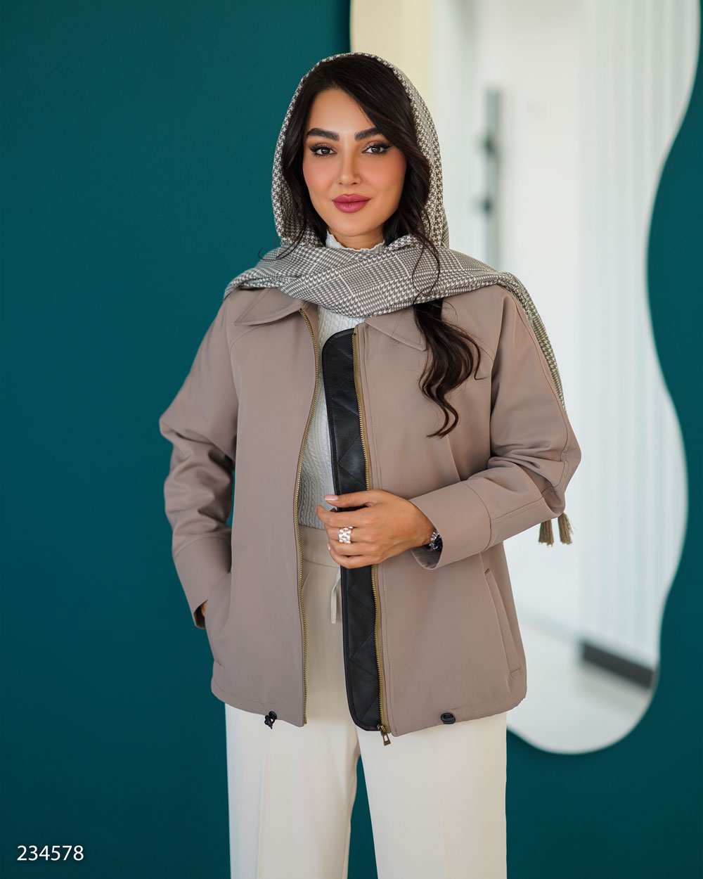 بامبر جکت زنانه خاکی مدل الوان السانا Elsana کد 2345